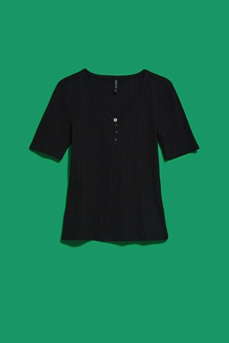 Bluzka damska z krótkim rękawem, czarna, Moodo