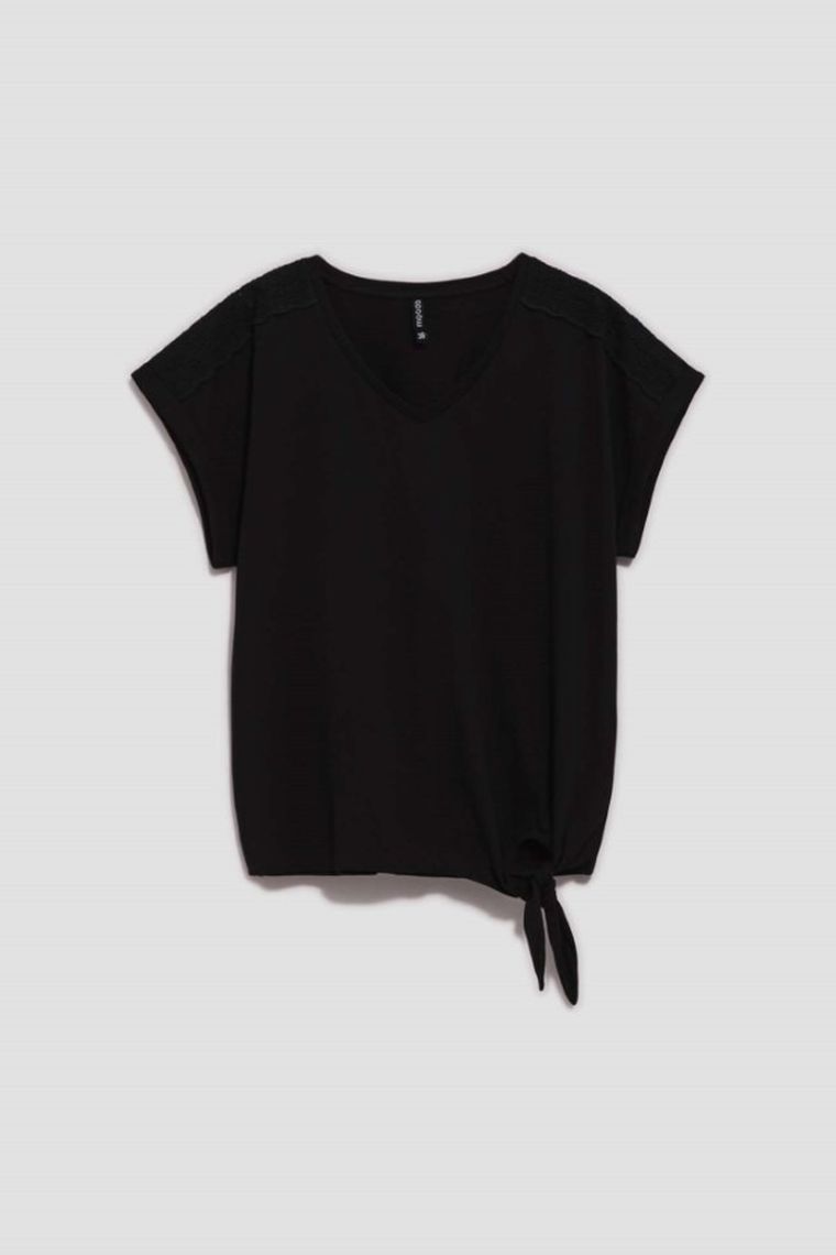 Bluzka damska z krótkim rękawem, czarna, Moodo