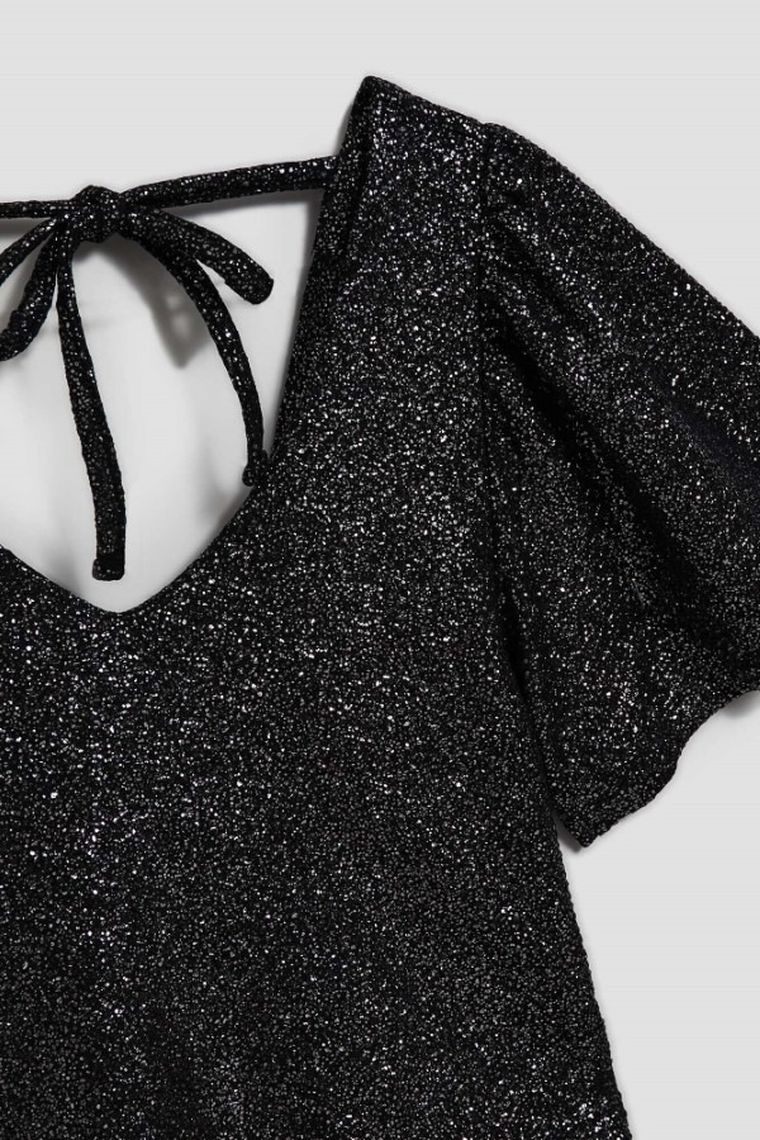 Bluzka damska z krótkim rękawem, czarna, Moodo