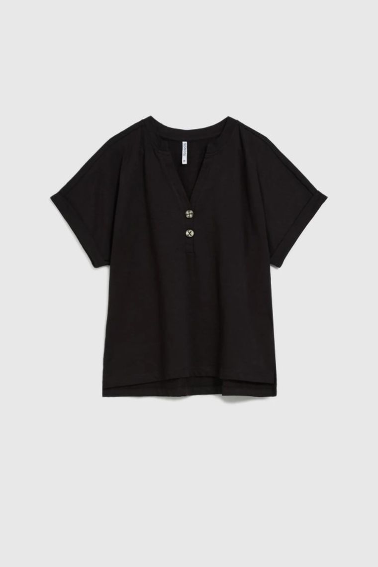 Bluzka damska z krótkim rękawem, czarna, Moodo