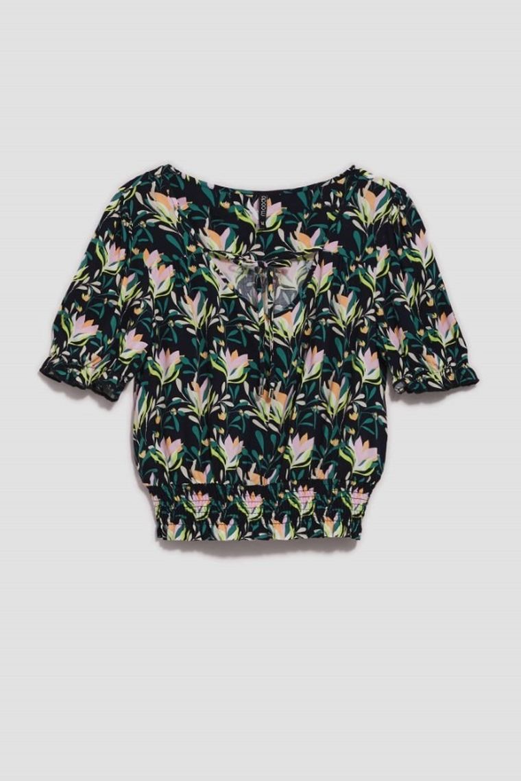 Bluzka damska z krótkim rękawem, granatowa, Moodo