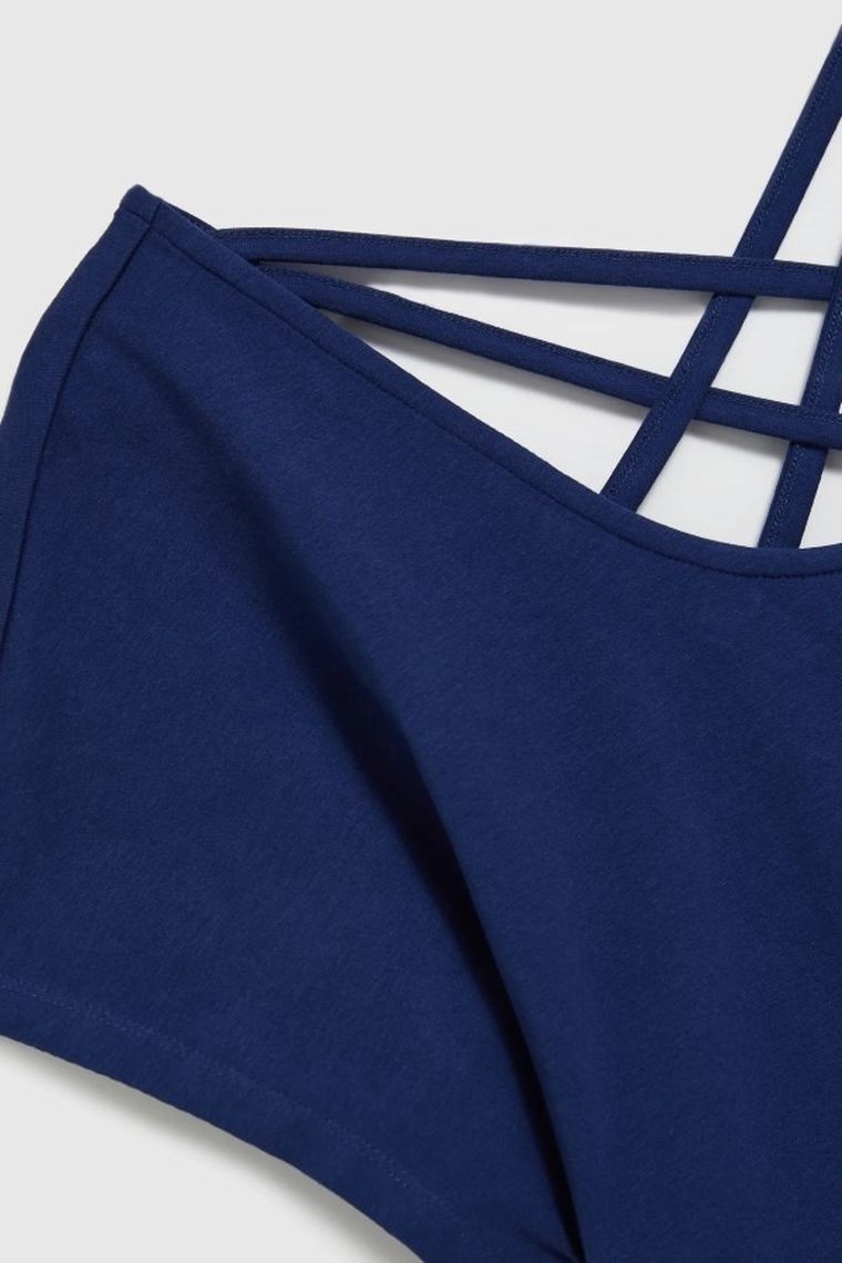 Bluzka damska z krótkim rękawem, granatowa, Moodo