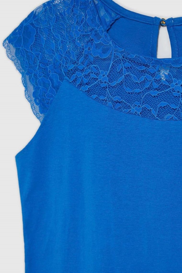 Bluzka damska z krótkim rękawem, niebieska, Moodo