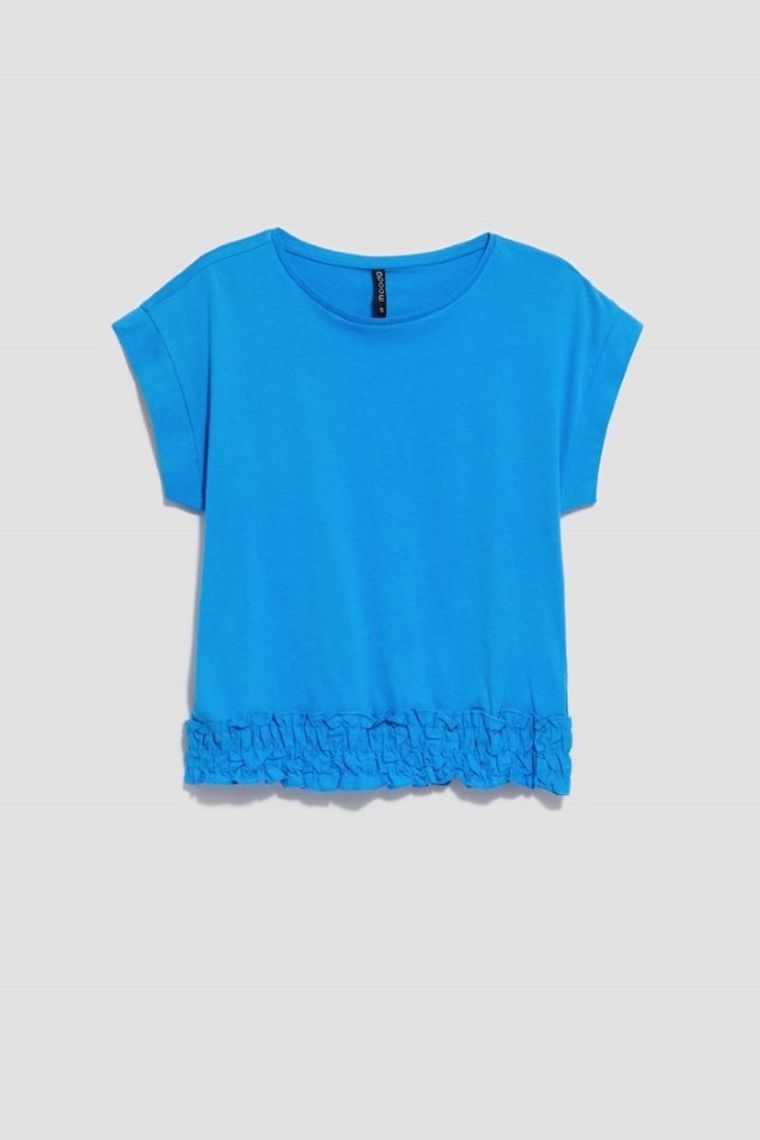 Bluzka damska z krótkim rękawem, niebieska, Moodo