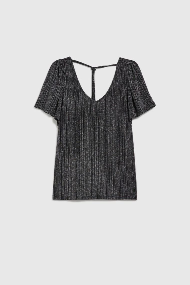 Bluzka damska z krótkim rękawem, srebrna, Moodo