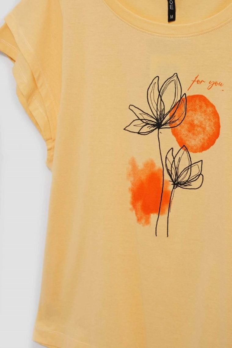 Bluzka damska z krótkim rękawem, żółta, Moodo