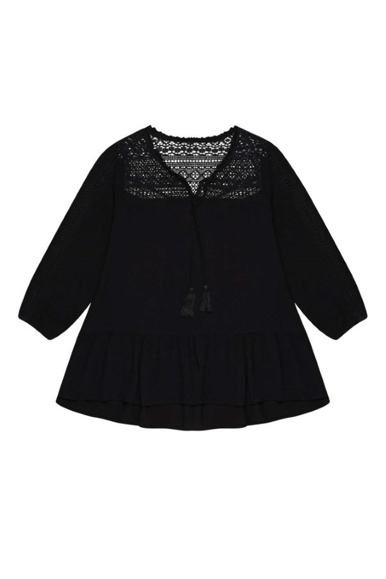 Bluzka damska z rękawem 3/4, czarna, Moodo