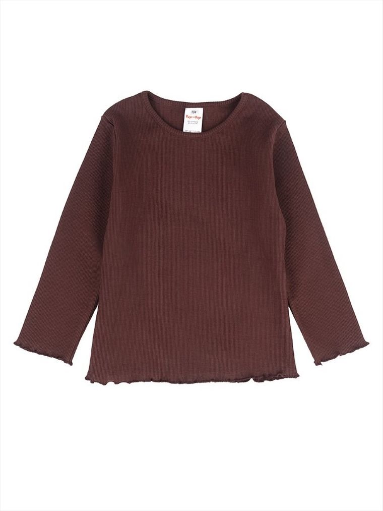 Bluzka dziewczęca z długim rękawem, prążkowana, brązowa, Tup Tup