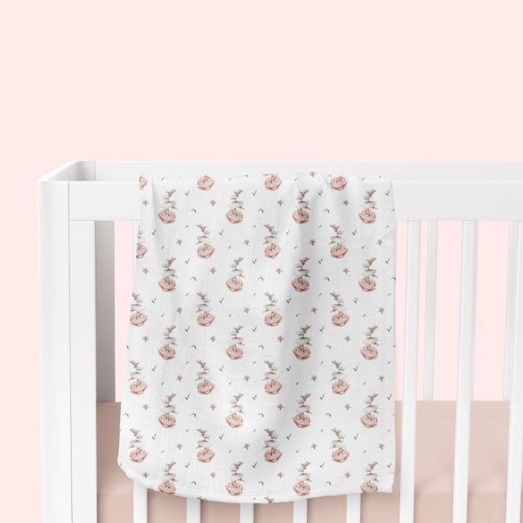 Bocioland, Króliczki, pieluszka bambusowa, 110-110 cm