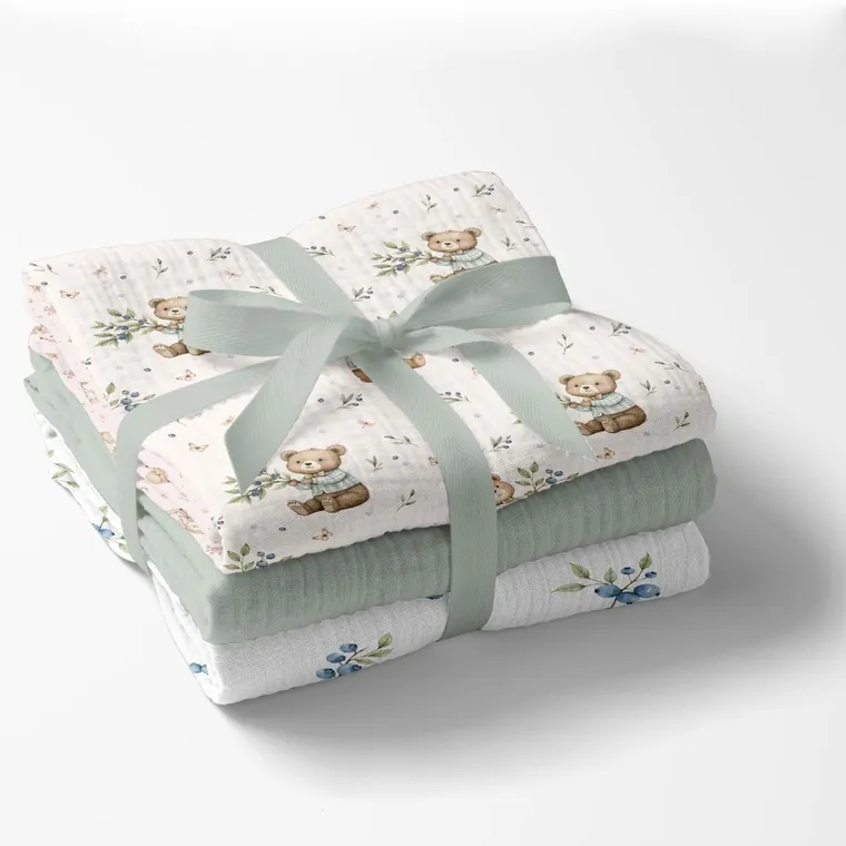 Bocioland, pieluszki muślinowe, zielony, 70-70 cm, 3 szt.