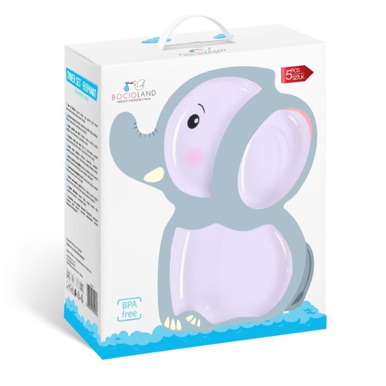 Bocioland, Słoń, zestaw naczyń, 5 elementów