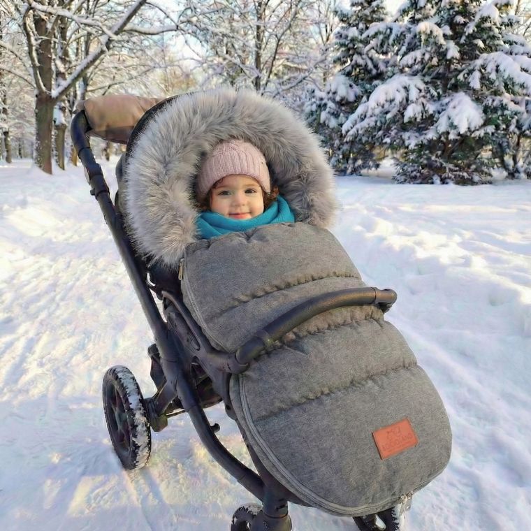 Bocioland, śpiworek do wózka z futerkiem, szary, 90 cm