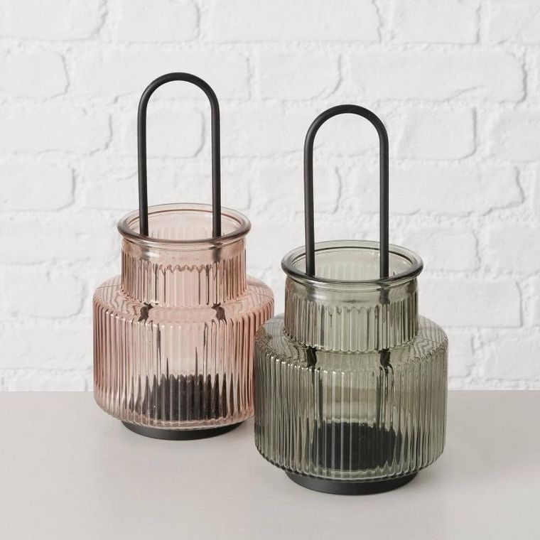 Boltze Home, Riffa, lampion szklany z ryflowanego szkła, średnica 12,9 cm