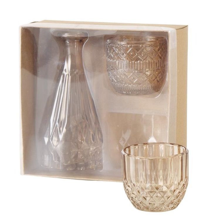 Boltze Home, zestaw szklanych dekoracji, Cherin, świeczniki i wazon