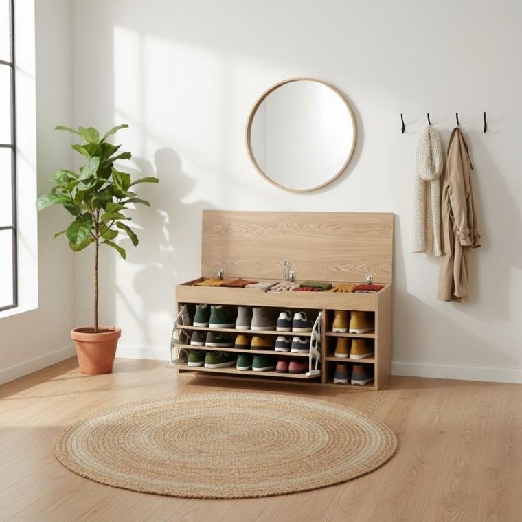 Boximo, Gradia, szafka na buty z siedziskiem i wysuwanymi półkami, 100-34-50 cm