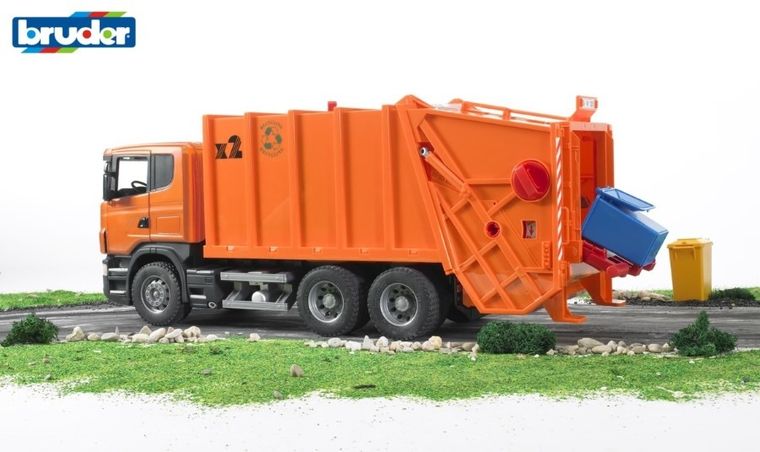 Bruder, Scania R Śmieciarka pomarańczowa