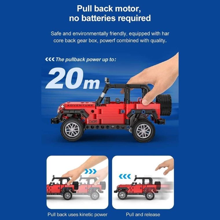 Cada, Adventure Off-Roader z napędem Pull-back, klocki konstrukcyjne, pojazd, 317 elementów