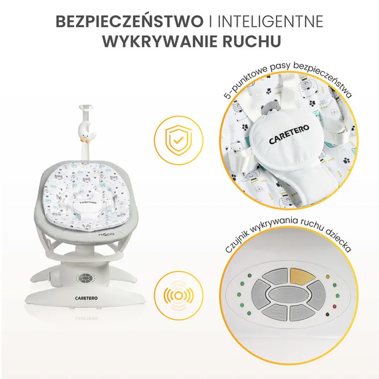 Caretero, elektryczny leżaczek i bujaczek 2w1, graphite