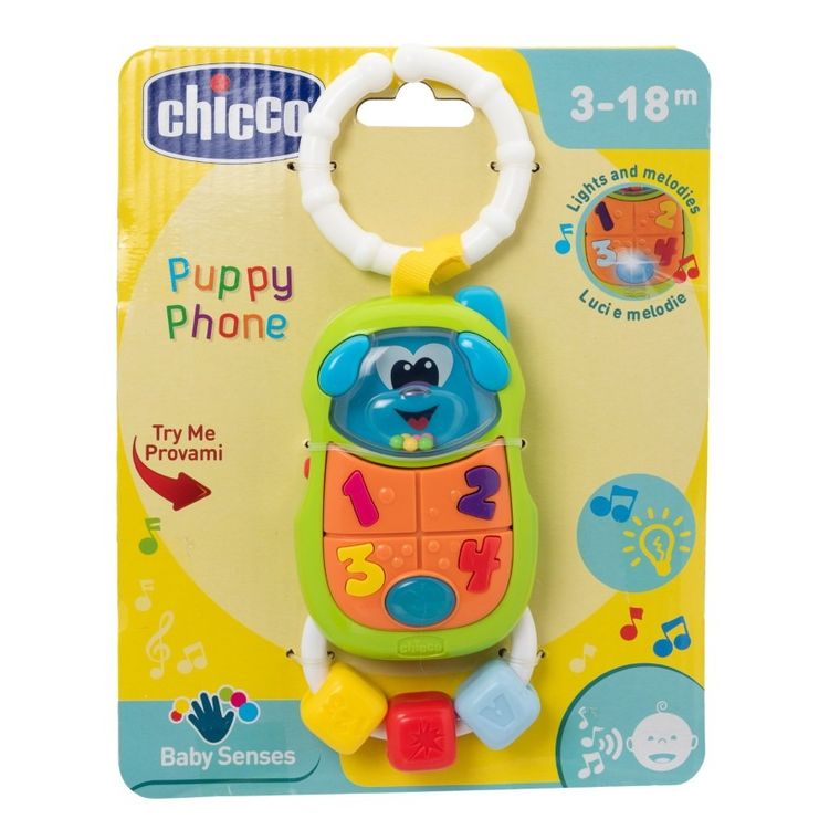 Chicco, Baby Senses, telefon Piesek, grzechotka, zabawka interaktywna