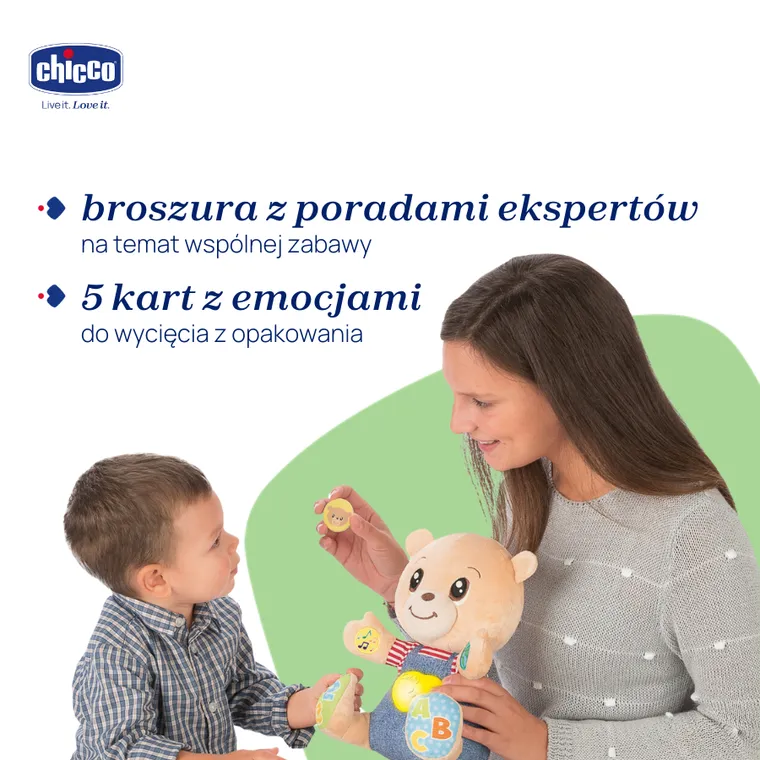 Chicco, Bilingual ABC, Teddy, Miś okazujący uczucia, zabawka edukacyjna, dwujęzyczna, 25 cm