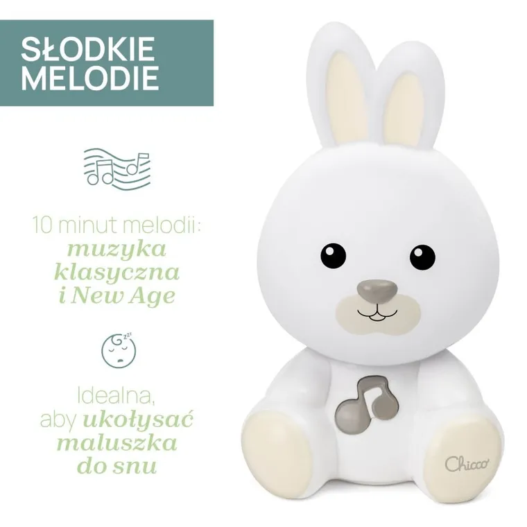Chicco, First Dreams, Króliczek, lampka nocna, uspokajacz z dźwiękami, beżowa