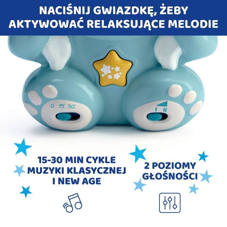Chicco, First Dreams, Miś Rainbow, projektor z muzyką, uspokajacz, niebieski