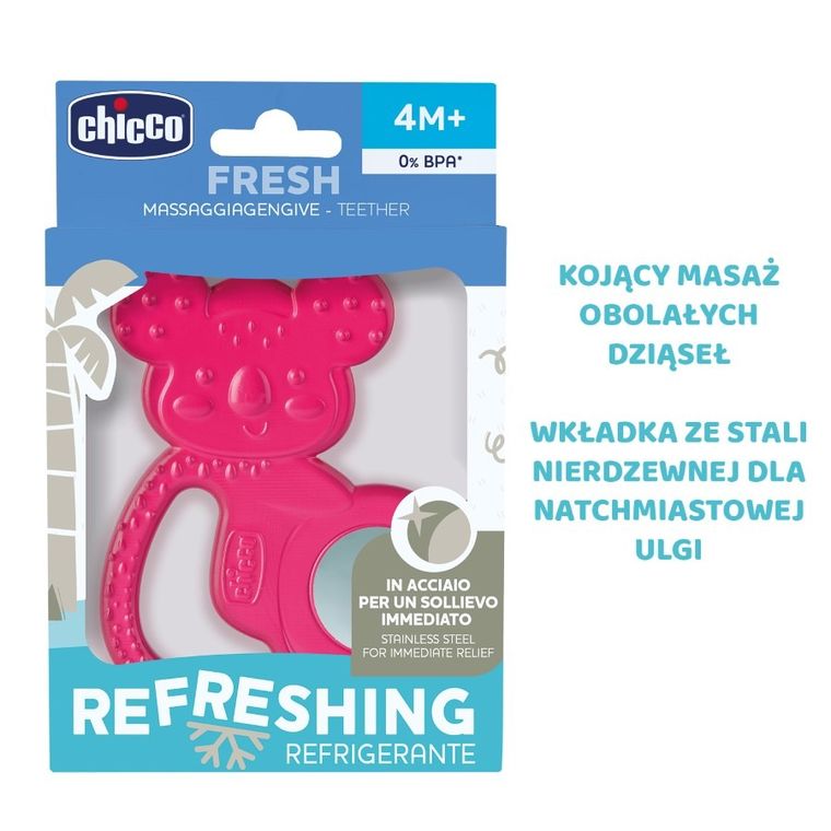 Chicco, Koala, gryzak ze stalą nierdzewną, różowy