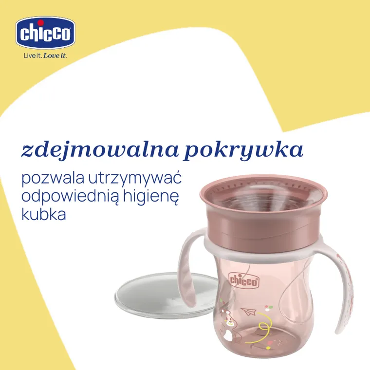 Chicco, kubek treningowy 360° do nauki samodzielnego picia, brzoskwiniowy, 12m+, 200 ml