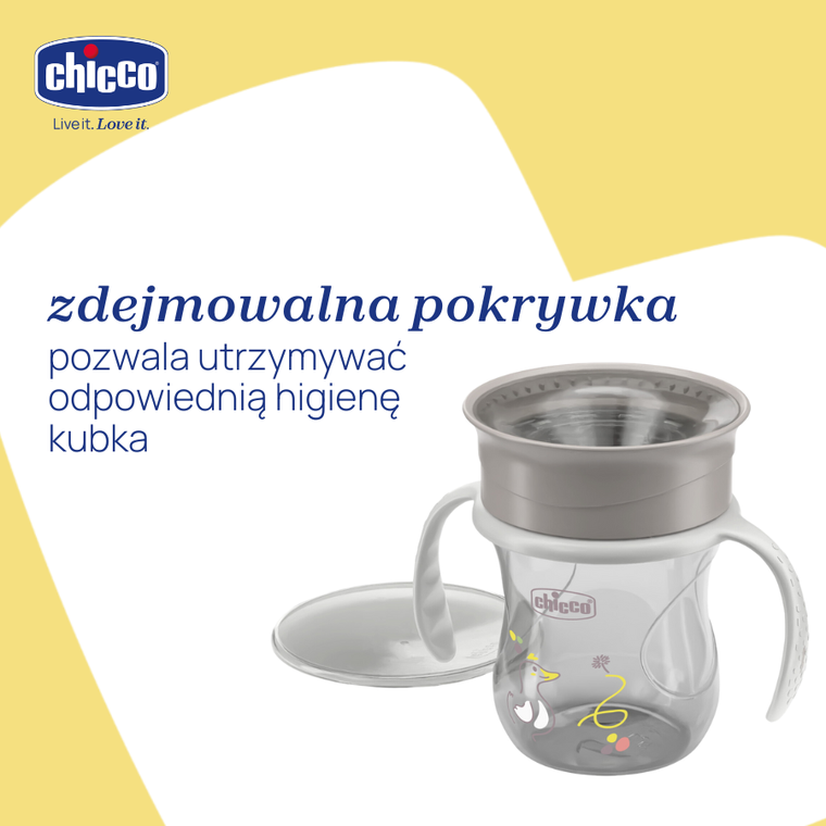 Chicco, kubek treningowy 360° do nauki samodzielnego picia, szary, 12m+, 200 ml