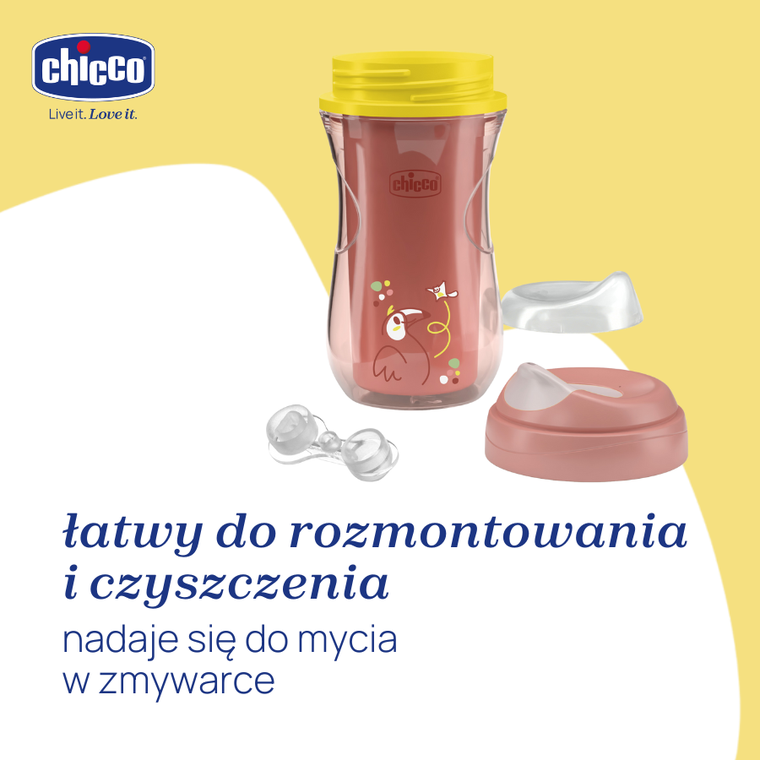 Chicco, kubek treningowy, niekapek, termiczny z twardym ustnikiem, brzoskwiniowy, 14m+, 266 ml