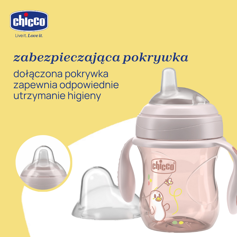 Chicco, kubek treningowy, niekapek z miękkim ustnikiem, beżowy, 4m+, 200 ml