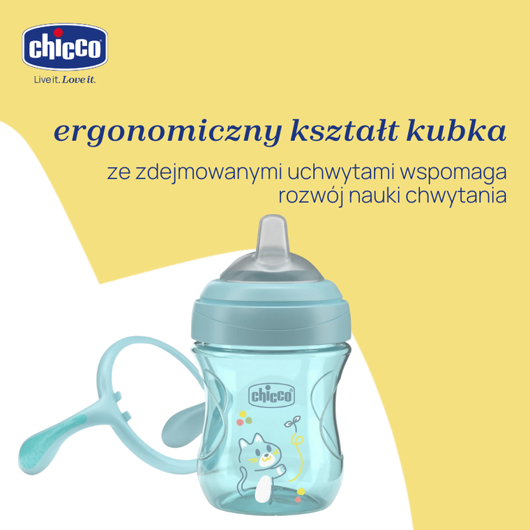 Chicco, kubek treningowy, niekapek z miękkim ustnikiem, turkusowy, 4m+, 200 ml