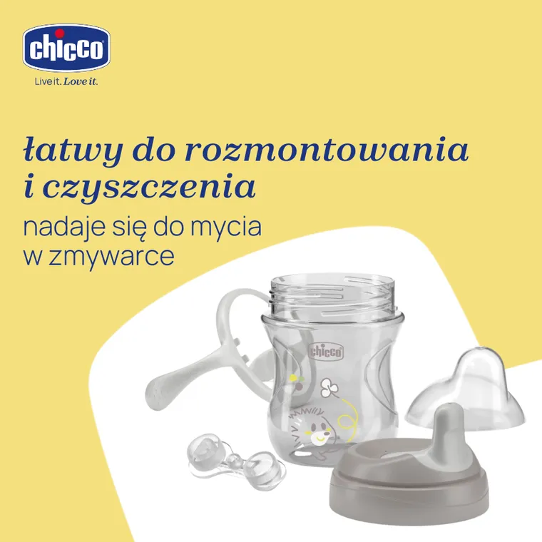 Chicco, kubek treningowy, niekapek z twardym ustnikiem, szary, 6m+, 200 ml