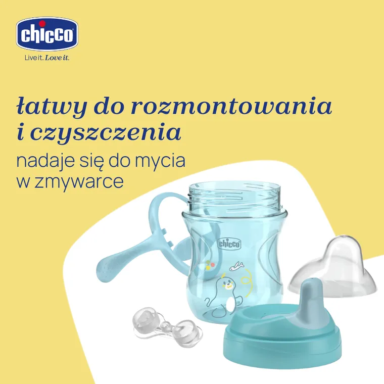 Chicco, kubek treningowy, niekapek z twardym ustnikiem, turkusowy, 6m+, 200 ml