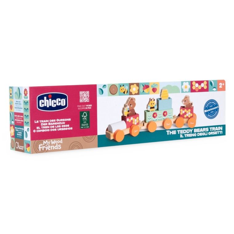 Chicco, My Wood Friends, drewniany pociąg z figurkami zwierząt
