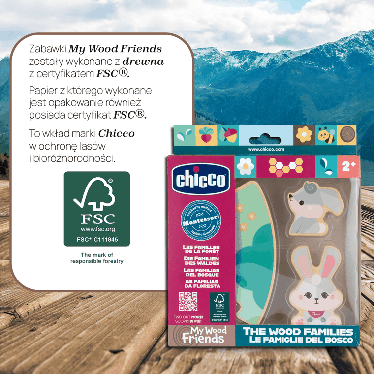 Chicco, My Wood Friends, Zestaw Mama, drewniane figurki króliczków, 2 szt.