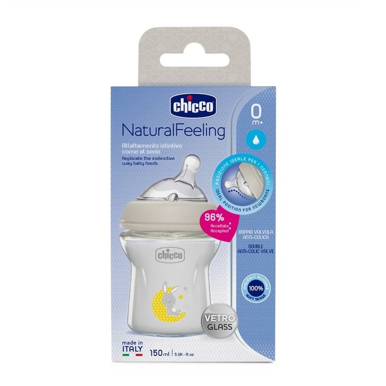 Chicco, NaturalFeeling, butelka plastikowa, przepływ wolny, 0m+, 150 ml