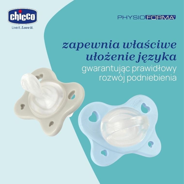 Chicco, PhysioForma Dual Soft, smoczek uspokajający, silikonowy, niebieski, 2-6m, 2 szt.