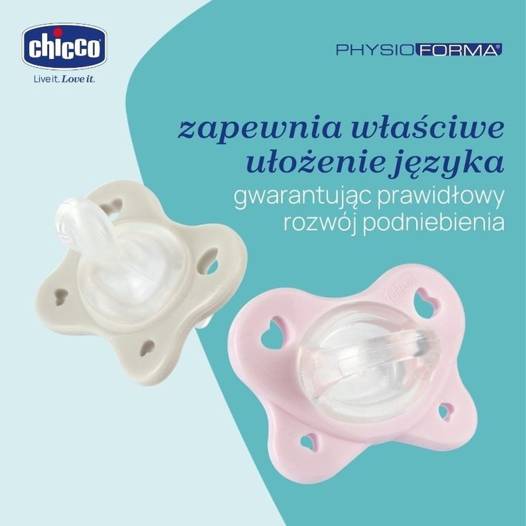 Chicco, PhysioForma Dual Soft, smoczek uspokajający, silikonowy, różowy, 2-6m, 2 szt.