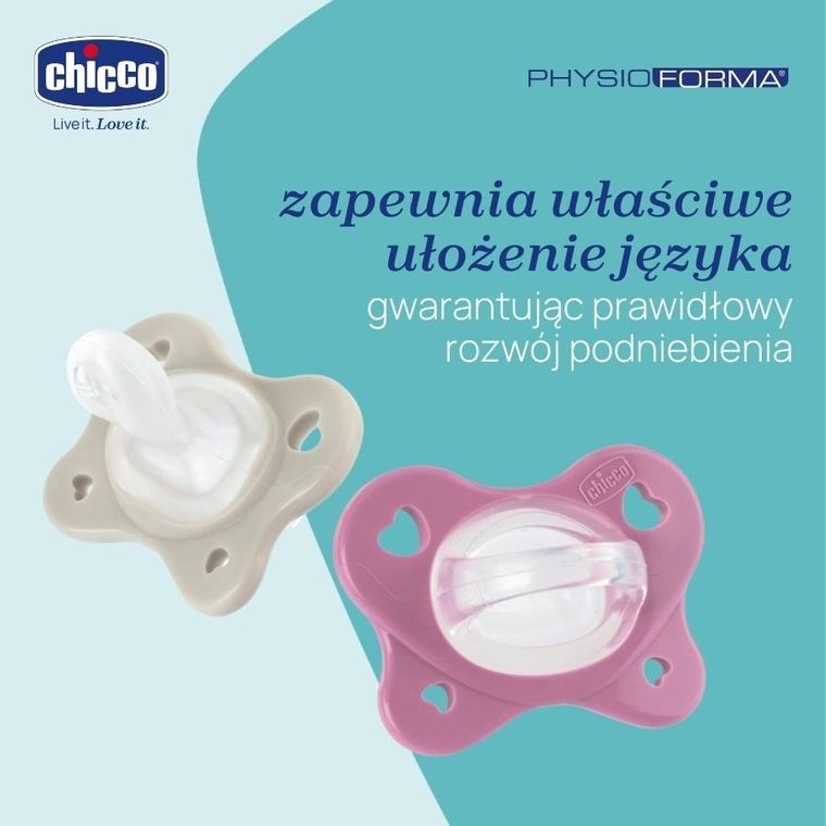 Chicco, PhysioForma Dual Soft, smoczek uspokajający, silikonowy, różowy, 6-16m, 2 szt.