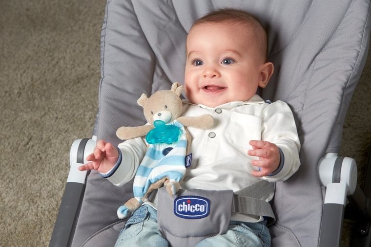 Chicco, przytulanka do smoczka, niebieska, 0m+