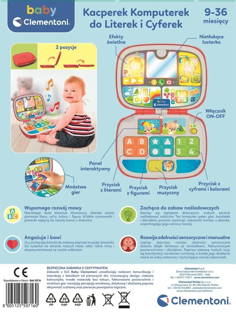 Clementoni, Baby, Kacperek komputerek, zabawka interaktywna