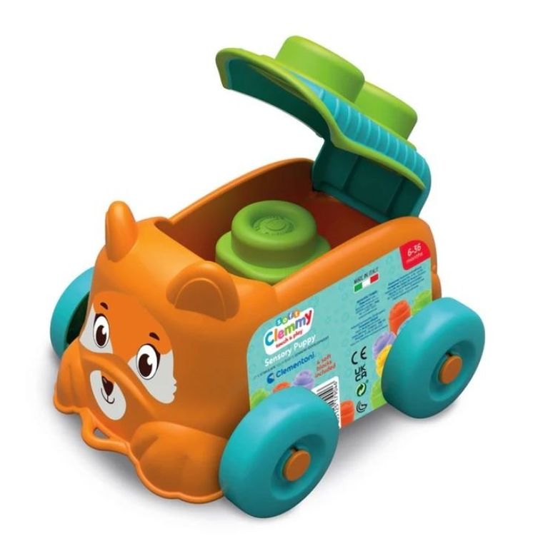 Clementoni, Soft Clemmy, Sensoryczny szczeniak, pojemnik do przenoszenia klocków