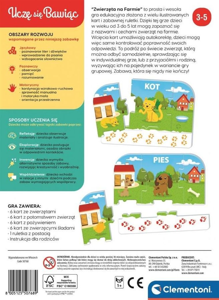 Clementoni, Uczę się bawiąc, Zwierzęta na farmie, zestaw edukacyjny