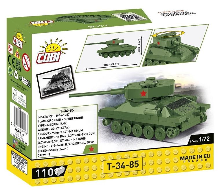 Cobi, Historical Collection WWII, T-34-85, klocki, 1:72, 110 elementów