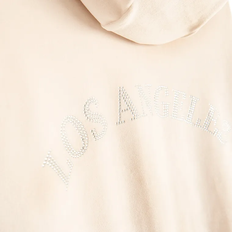 Cool Club, Bluza dziewczęca z kapturem, rozpinana, welurowa, beżowa