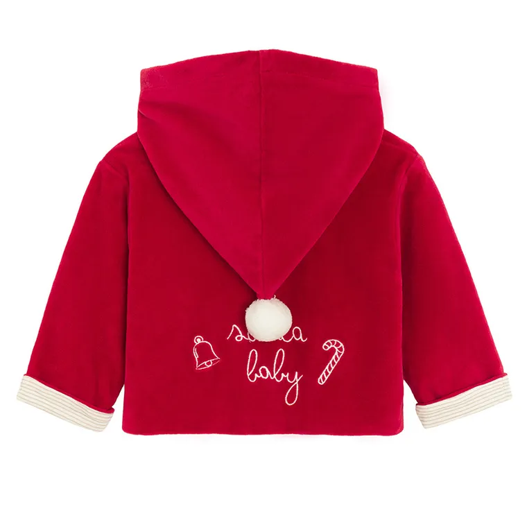 Cool Club, Bluza niemowlęca z kapturem, rozpinana, welurowa, czerwona