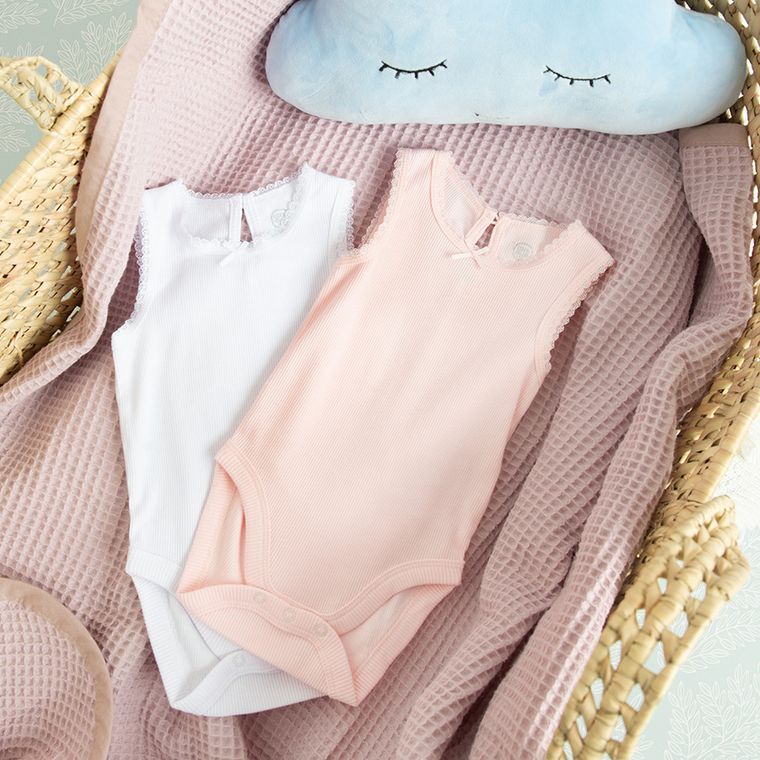 Cool Club, Body dziewczęce bez rękawów, prążkowane, różowe, białe, zestaw, 2 szt.