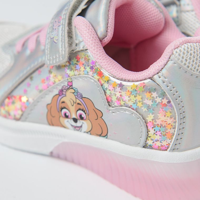 Cool Club, Buty sportowe dziewczęce, srebrne, świecąca podeszwa, Psi Patrol