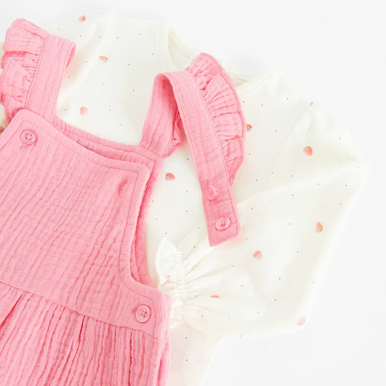 Cool Club, Komplet dziewczęcy, Body z długim rękawem, Spodnie ogrodniczki, mix